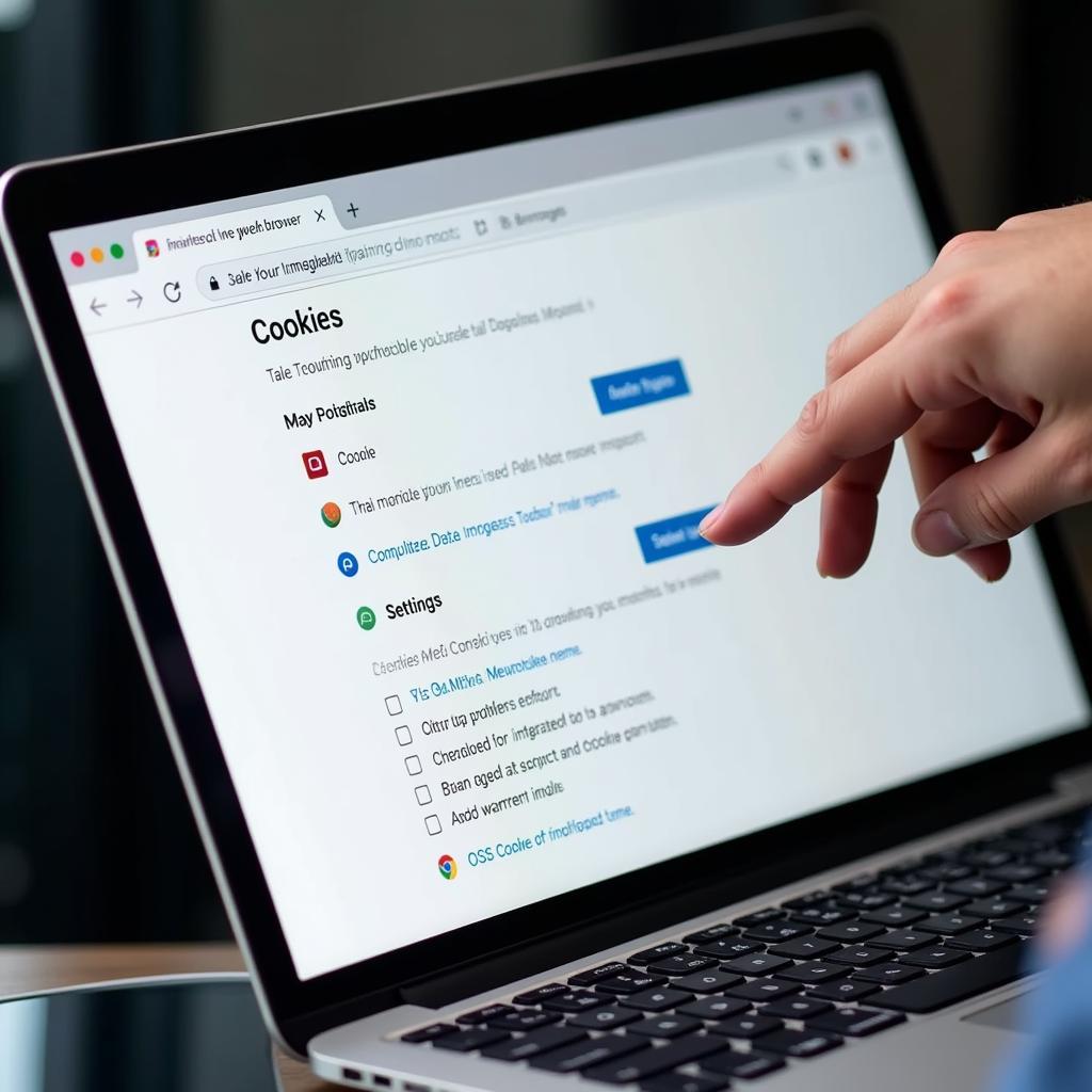 A user adjusting their cookie preferences on their laptop browser.