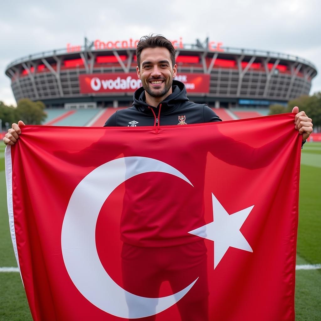 Manny with a Besiktas flag at Vodafone Park