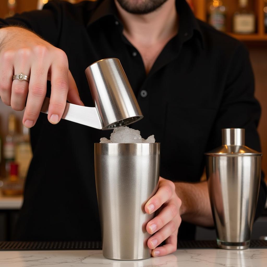 Using a manual ice chipper to make crushed ice for cocktails