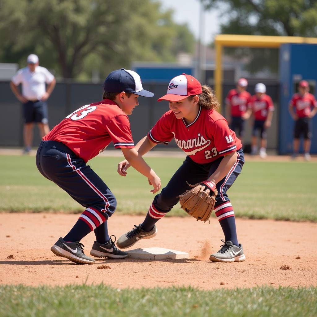 Youth softball game in action at Marana Little League