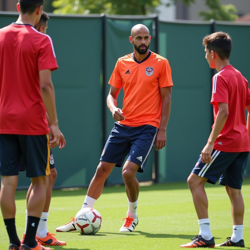 Mariano Rivera coaching young Beşiktaş players during a training session.