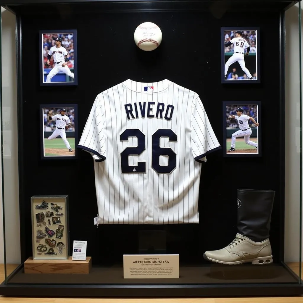 Display case with Mariano Rivera memorabilia