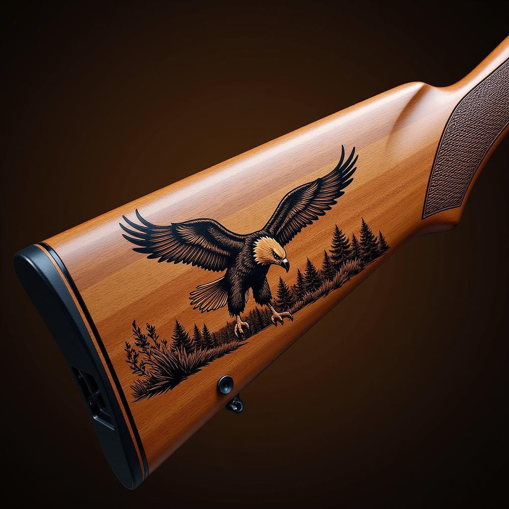 Close-up of the engraved stock on the Marlin 30-30 Texas Edition rifle