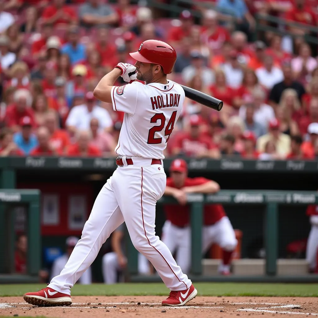 Matt Holliday swinging for a home run at Busch Stadium