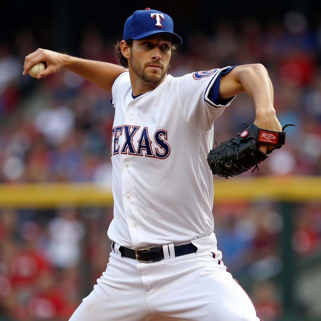 Max Scherzer delivering a pitch during his time with the Texas Rangers.