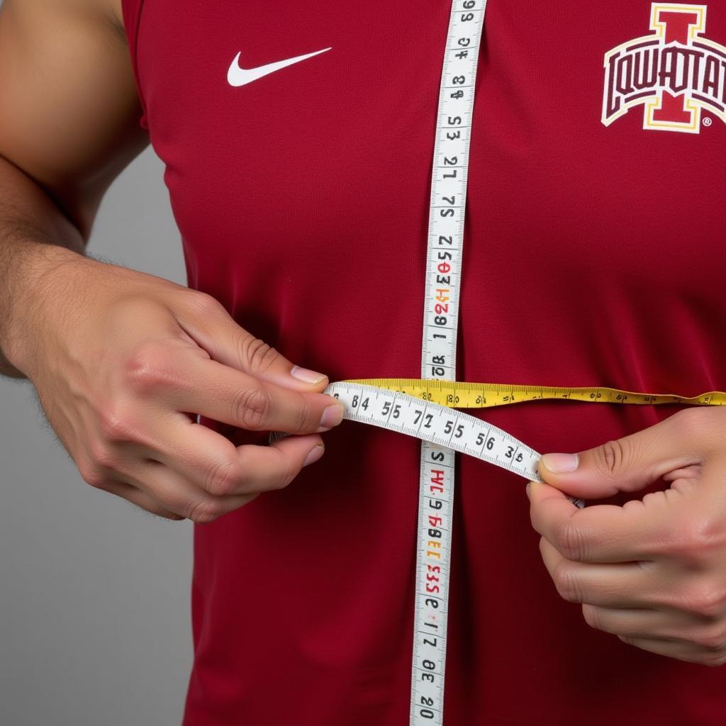 Using a tape measure to determine chest size for Iowa State apparel