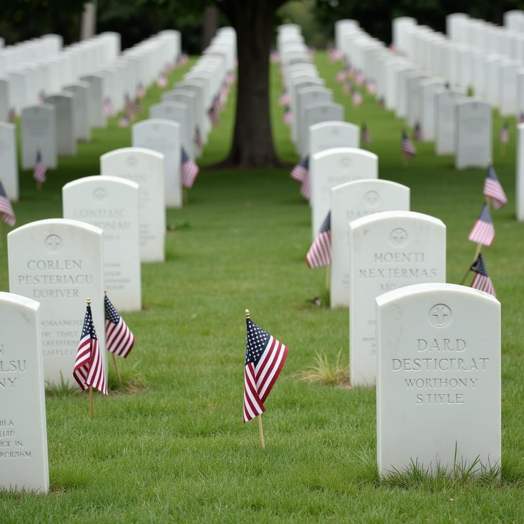 American Flags Planted on Graves at Houston National Cemetery