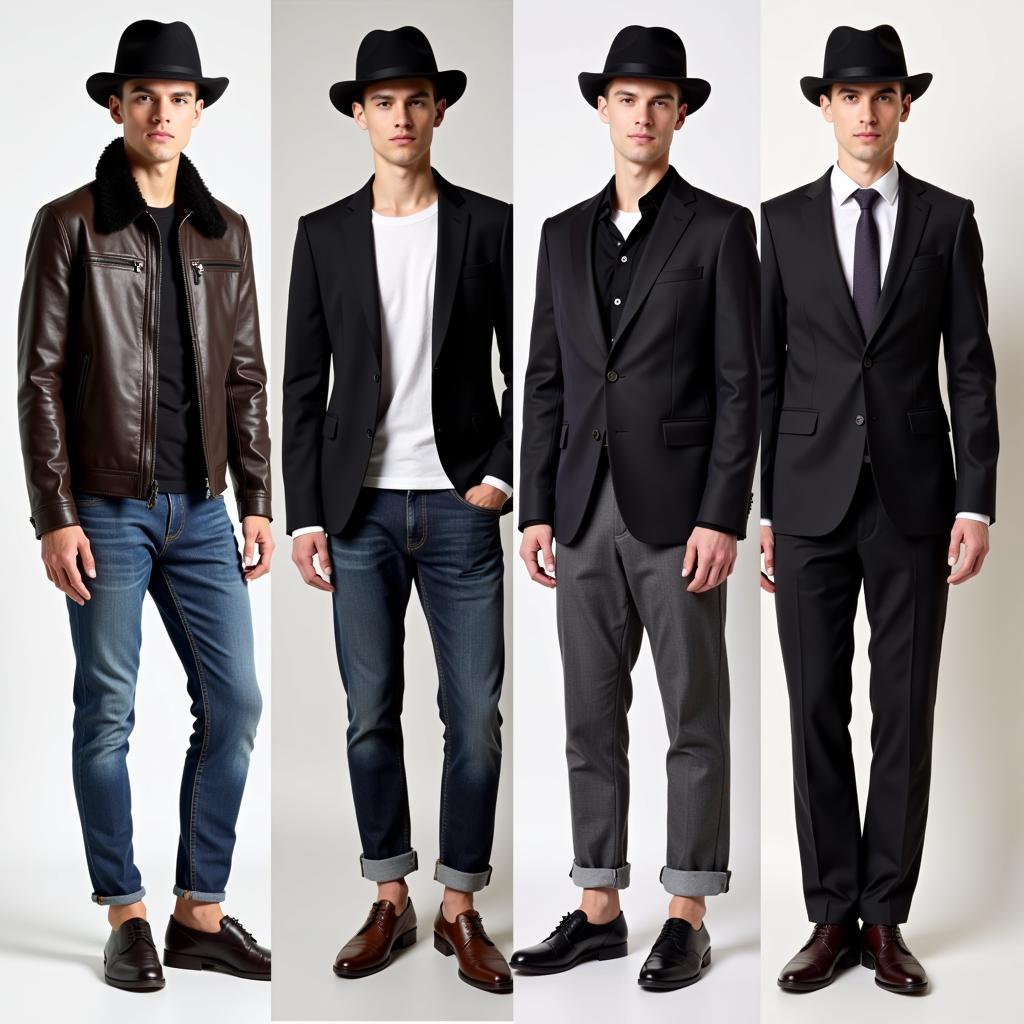 Different styling options for a mens black bowler hat