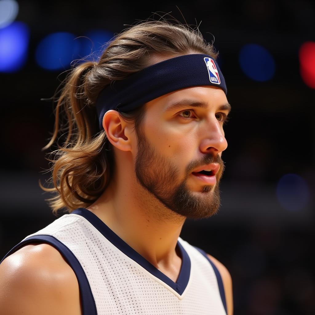 Basketball player wearing a mens sport headband for long hair