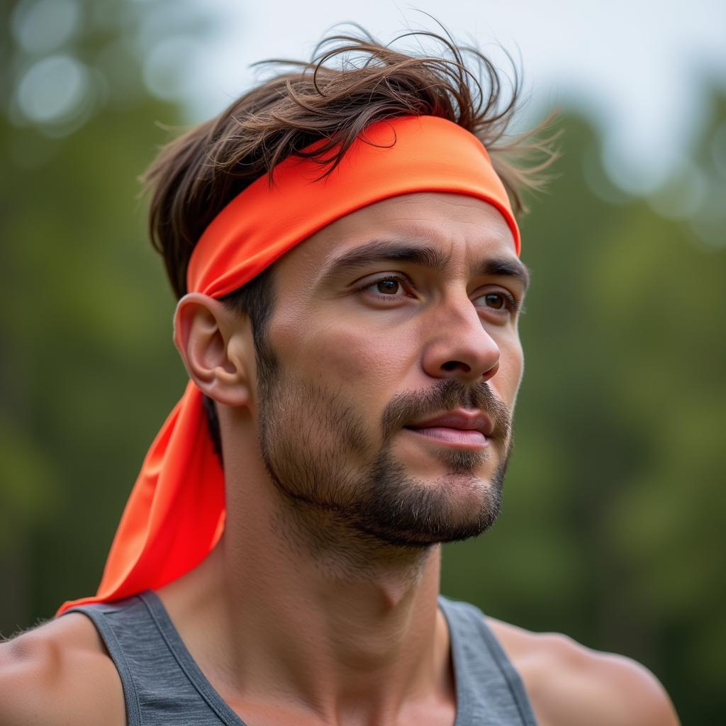 Man Wearing a Sports Headband While Running