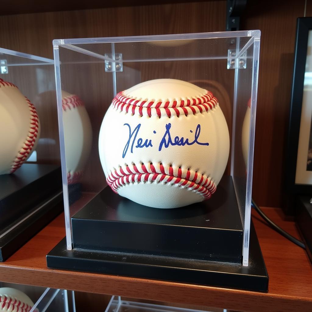 Autographed NY Mets Baseball on Display Stand