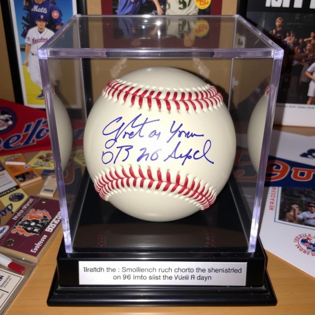 Displaying a New York Mets signed baseball