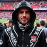 Besiktas fan wearing a Mexican blanket hoodie at a match