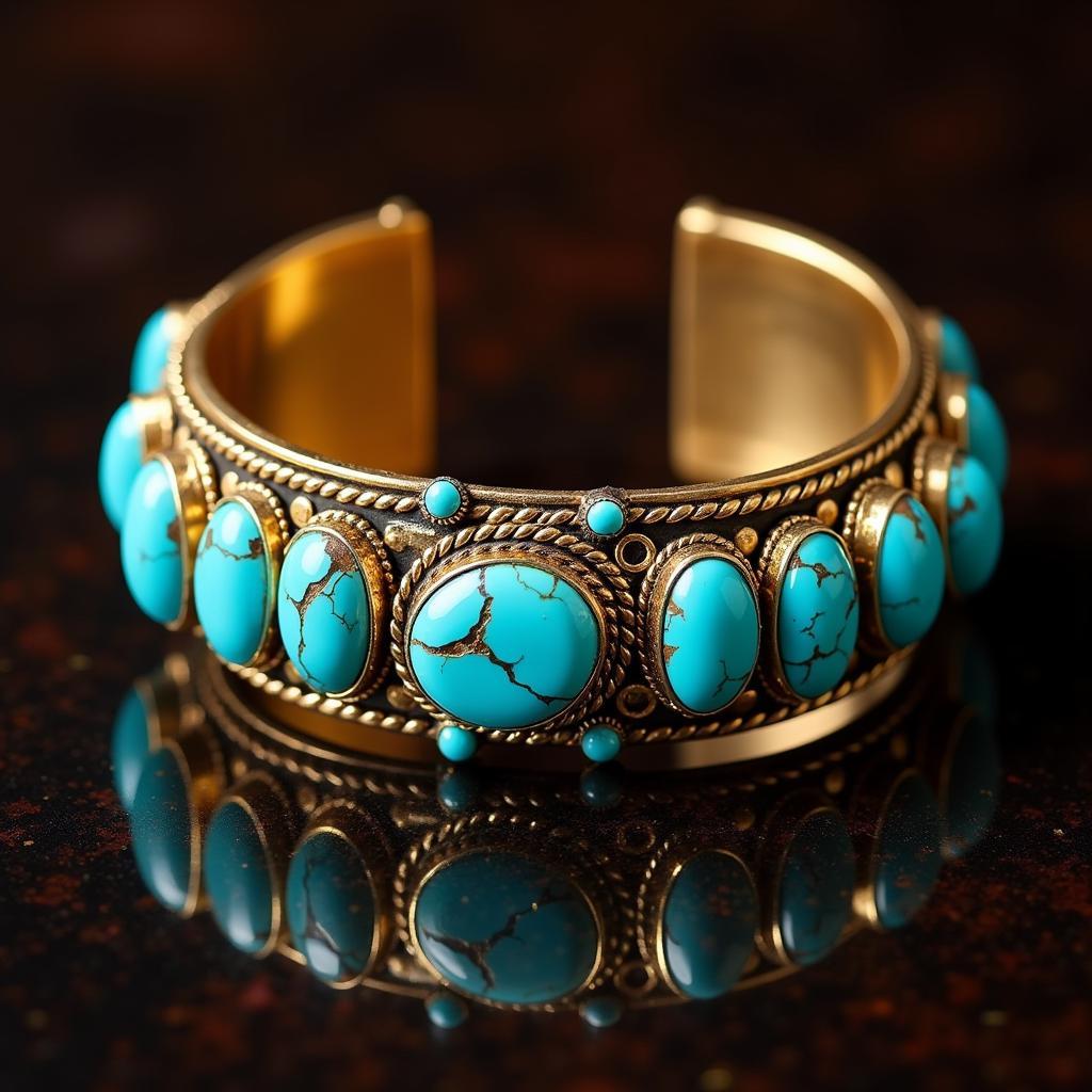 A Mexican Gold Bracelet Adorned with Turquoise