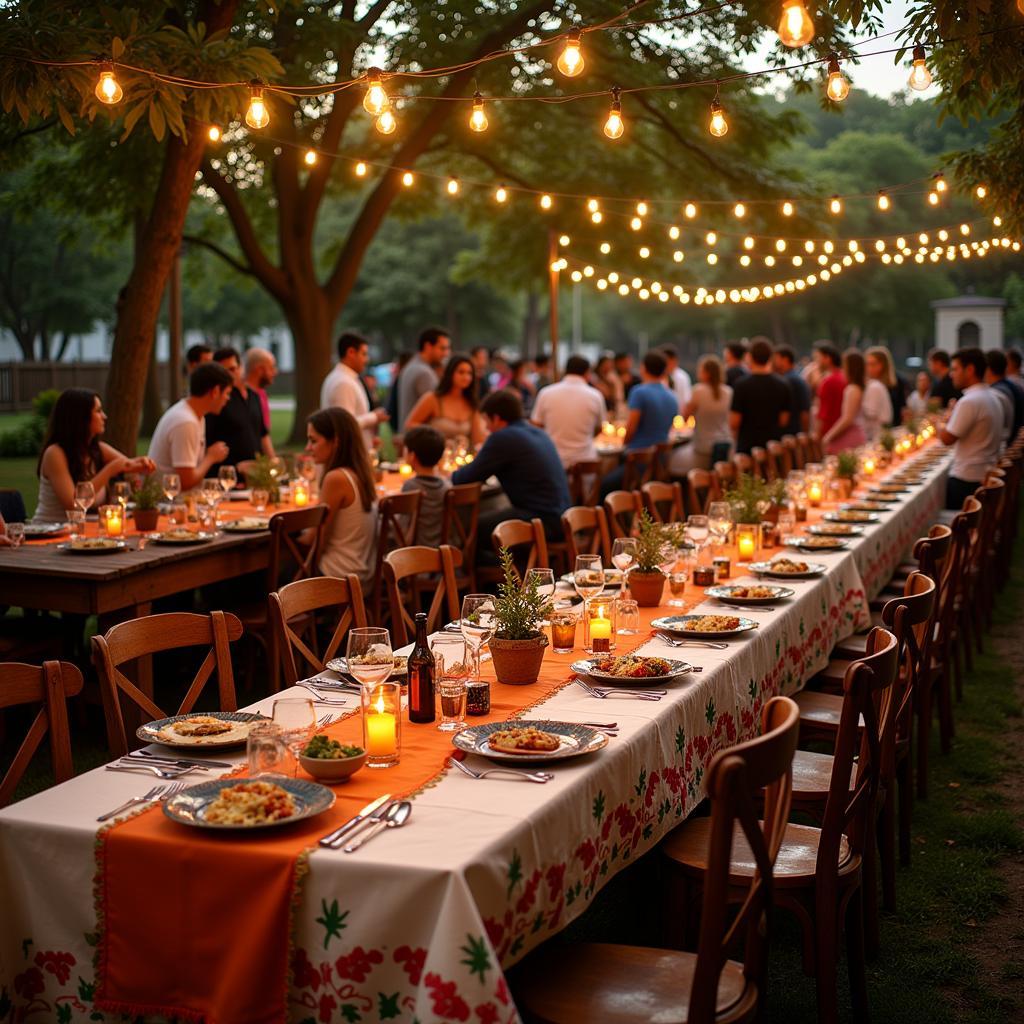 Mexican Table Cloth Plastic at an Outdoor Party