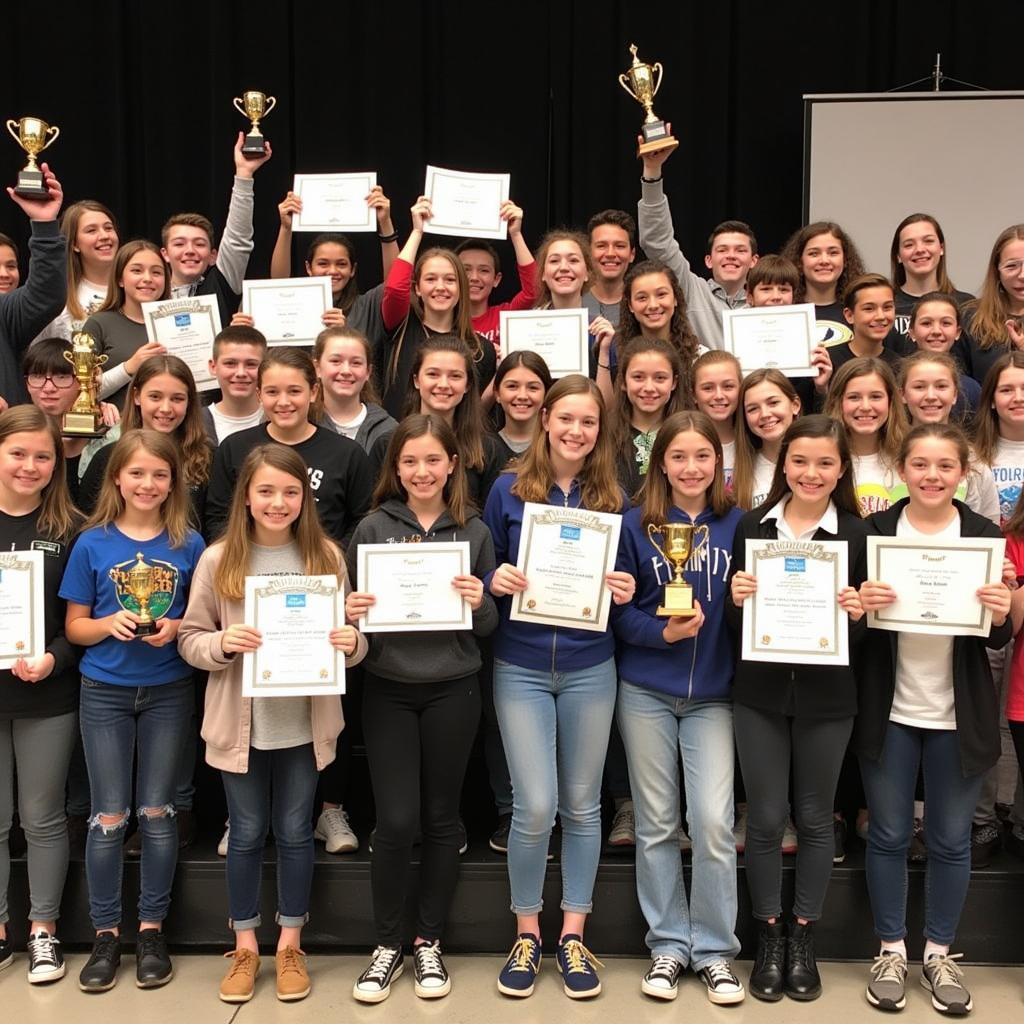 Michigan students celebrating their achievements at an Academic Games awards ceremony