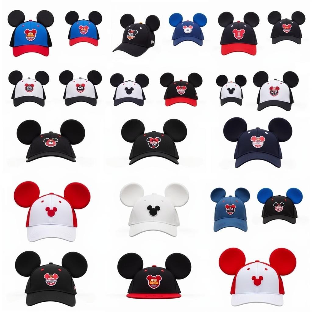 Different styles of Mickey ears baseball caps.