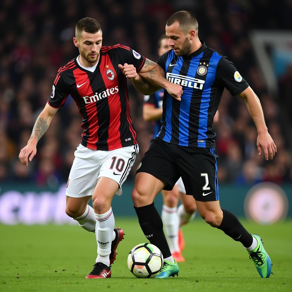 AC Milan and Inter Milan players clash during a match