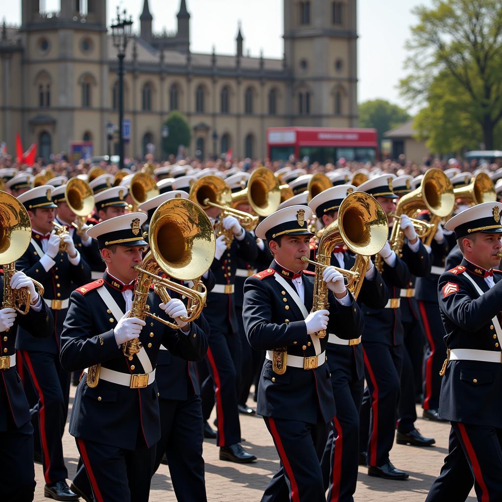 A military band performing a march