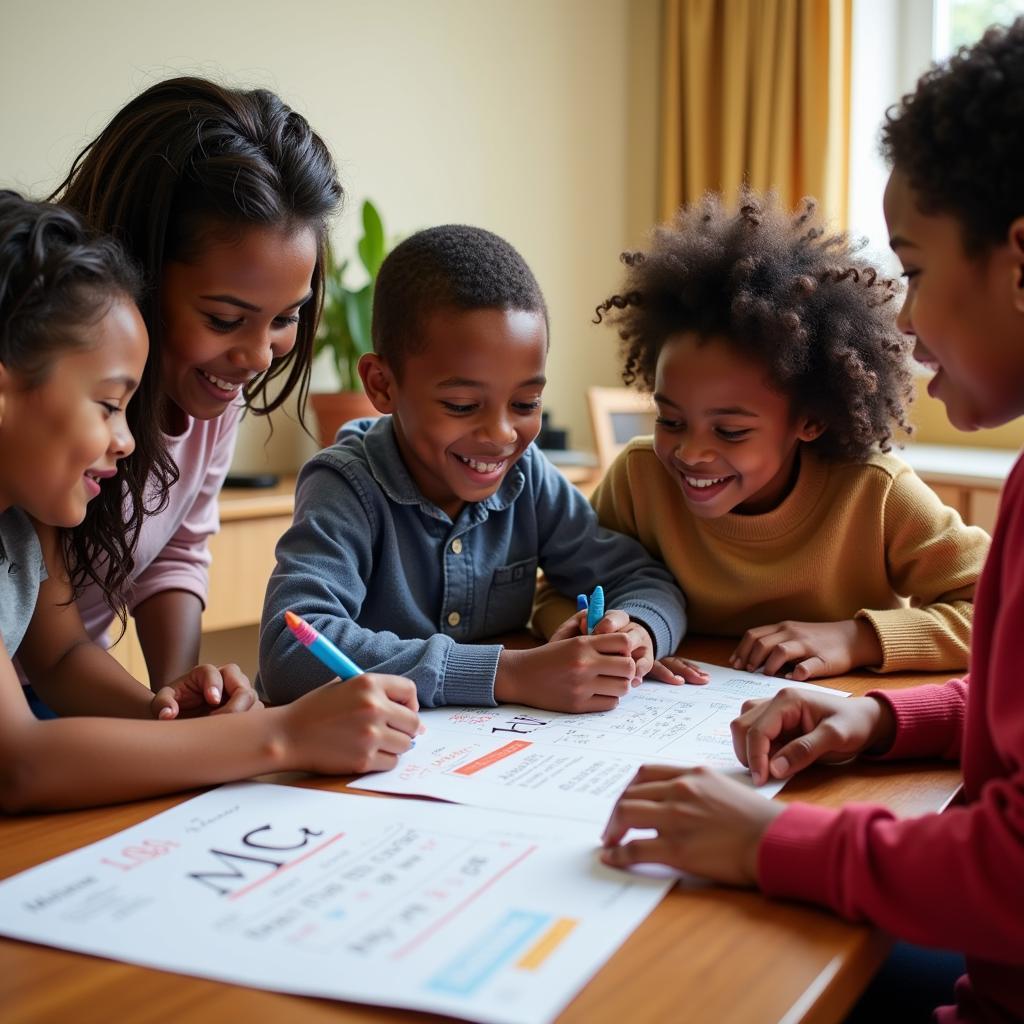 Family reviewing the school calendar together