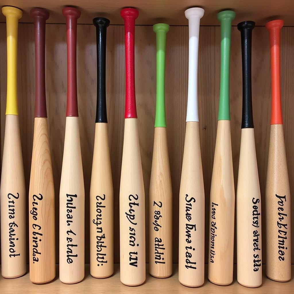 Mini Personalized Baseball Bats on Display