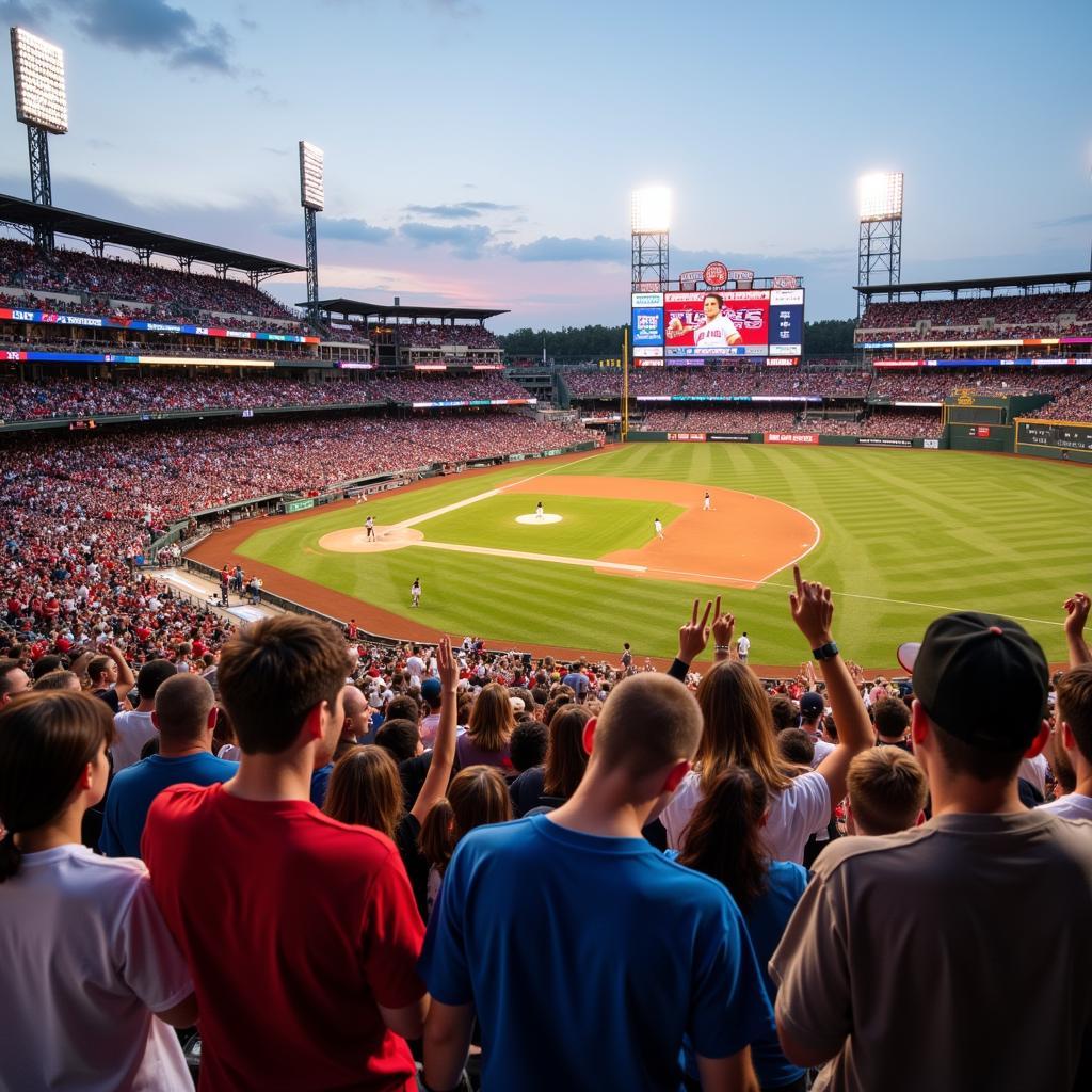 Fans cheering at a minor league baseball game