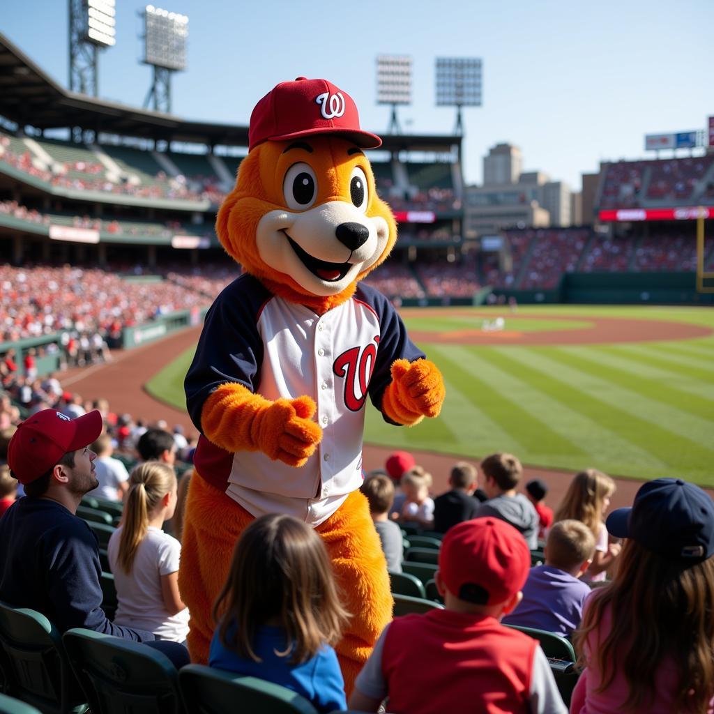 A Friendly Minor League Baseball Mascot Entertaining Fans