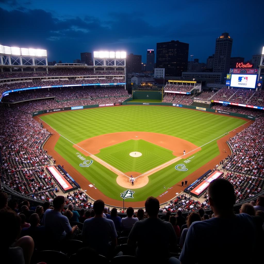 Aerial View of a Crowded MLB Ballpark