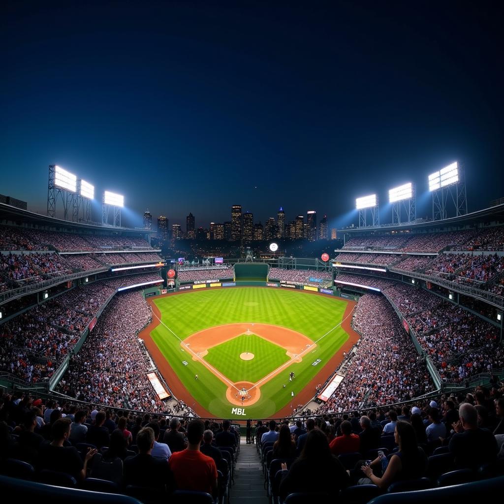 A night game under the lights at an MLB ballpark