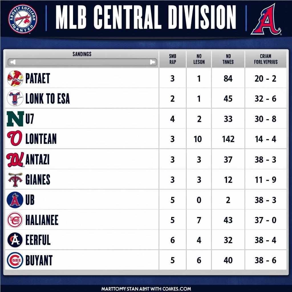 MLB Central Division Standings