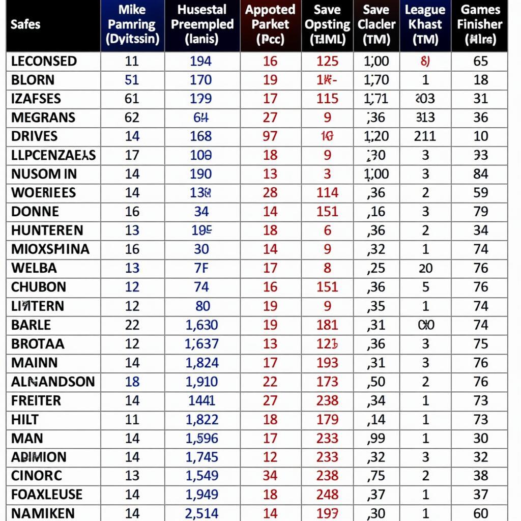 Example of an MLB Closer Chart