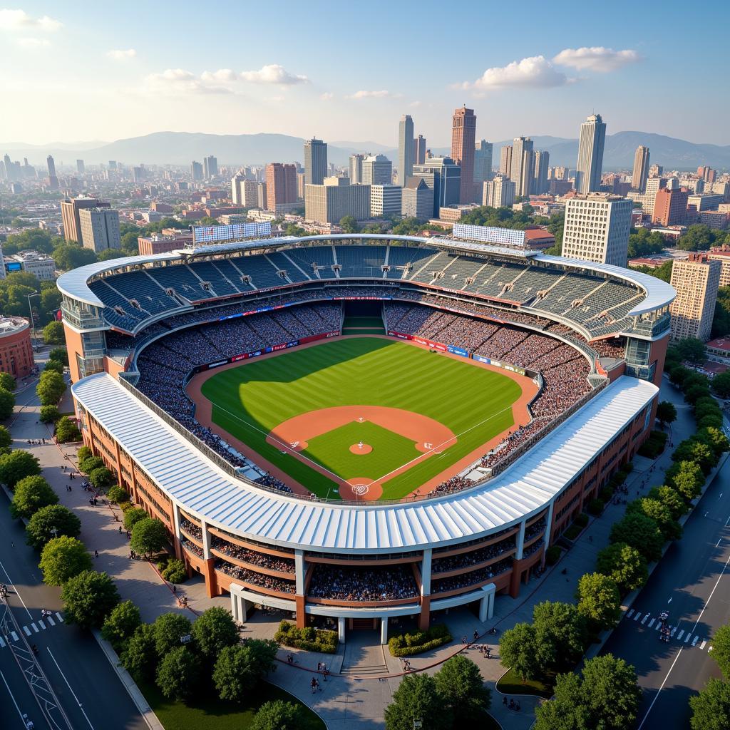 Modern Baseball Stadium in a Bustling City Center