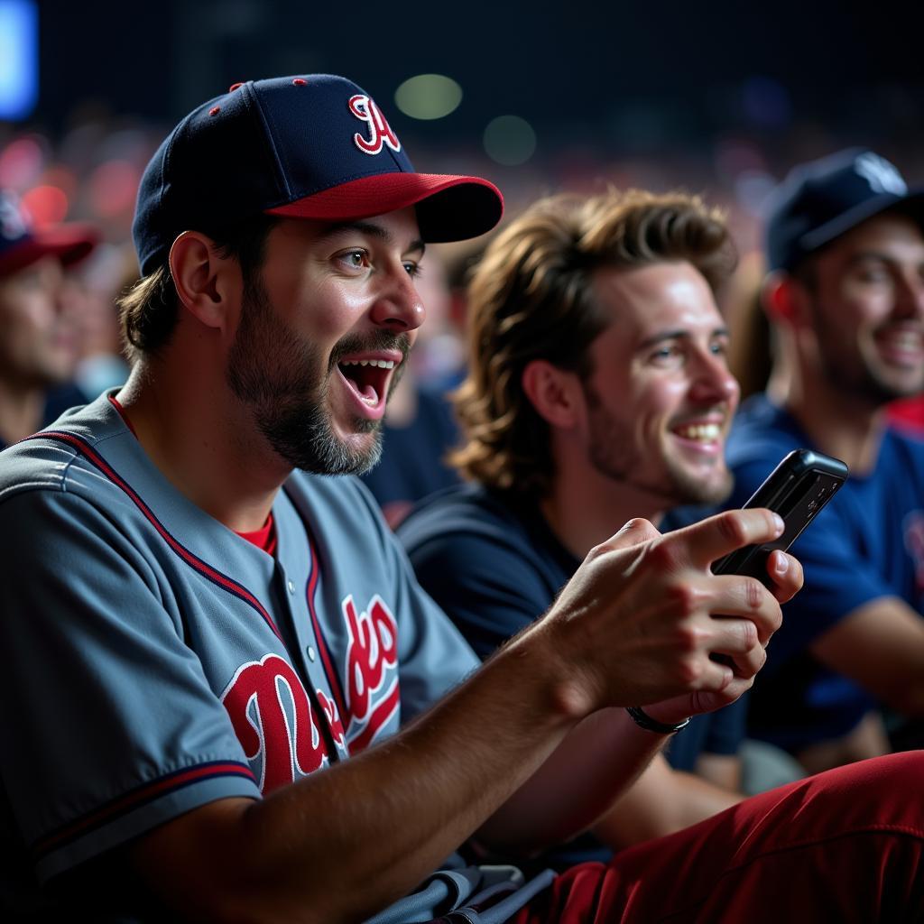 MLB Fan Watching Game on Phone