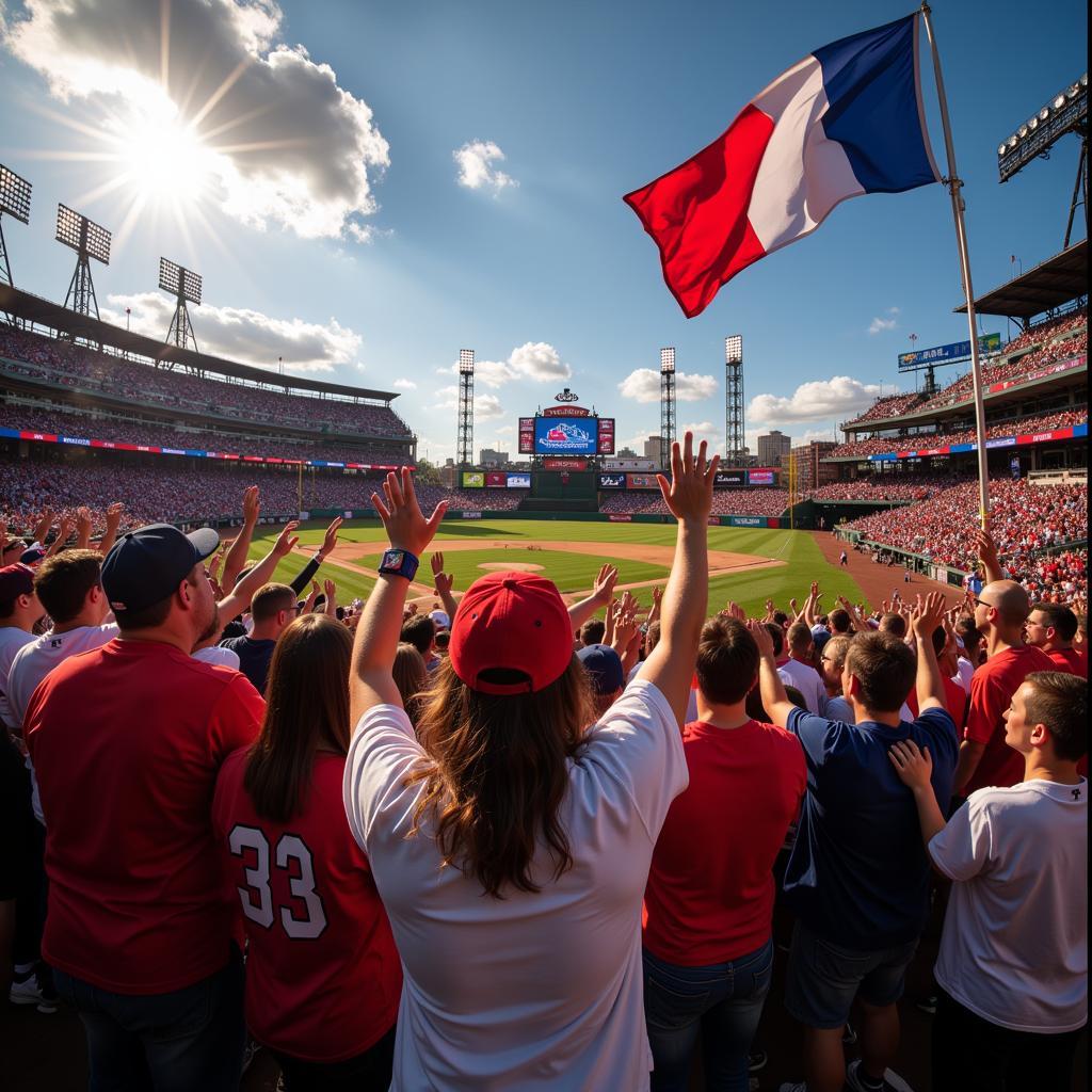 MLB fans celebrating a home run with cheers and excitement