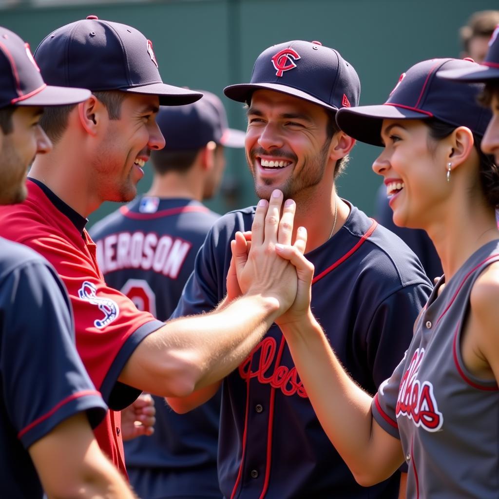 Fans greeting each other at an MLB game