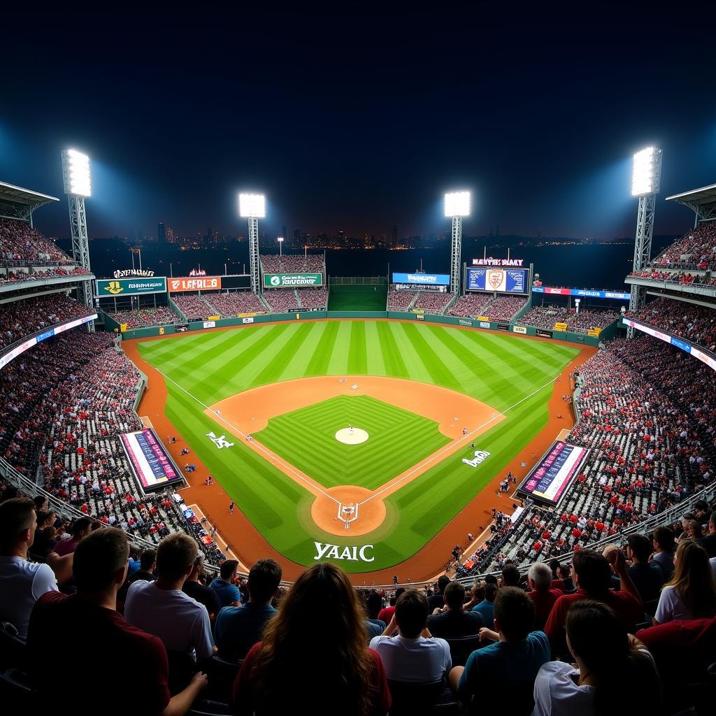 Aerial View of a Packed MLB Field During a Night Game