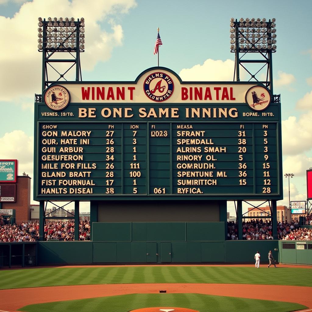 Historical scoreboard showing two grand slams in one inning