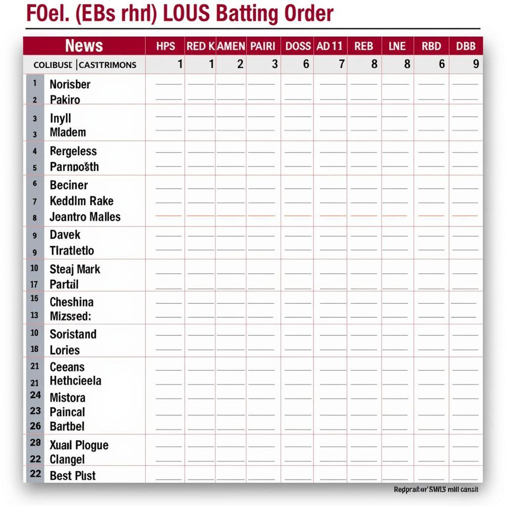 MLB Lineup Card