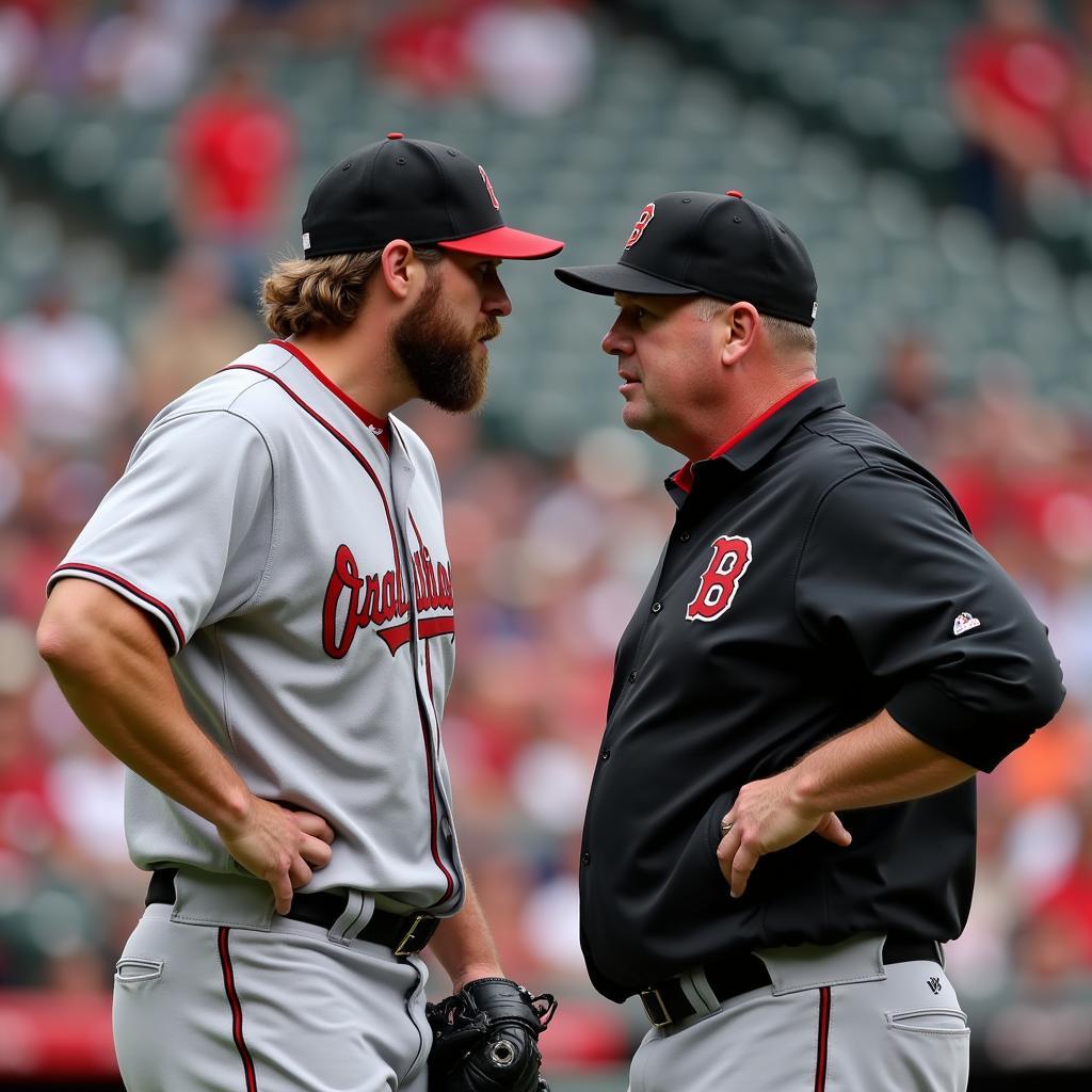 MLB Manager and Pitcher on the Mound