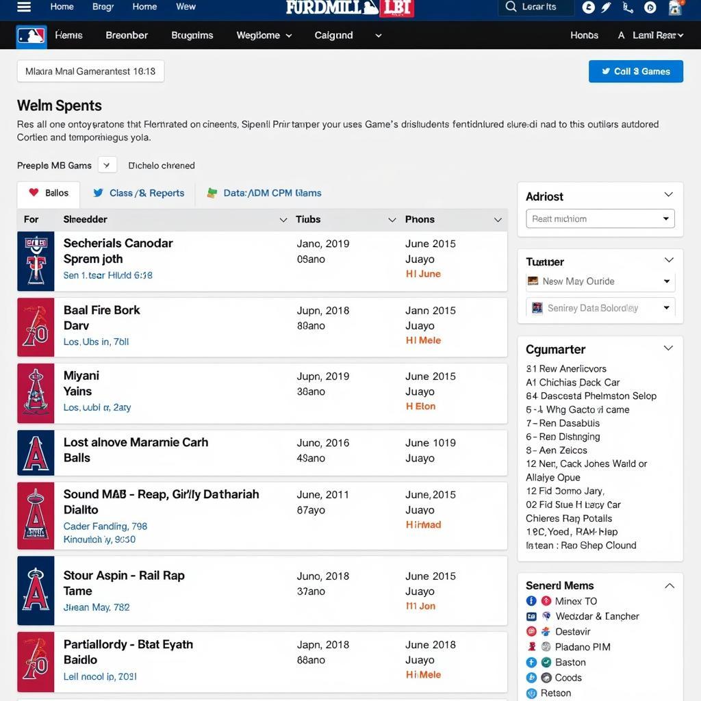 Example of an MLB Team Schedule