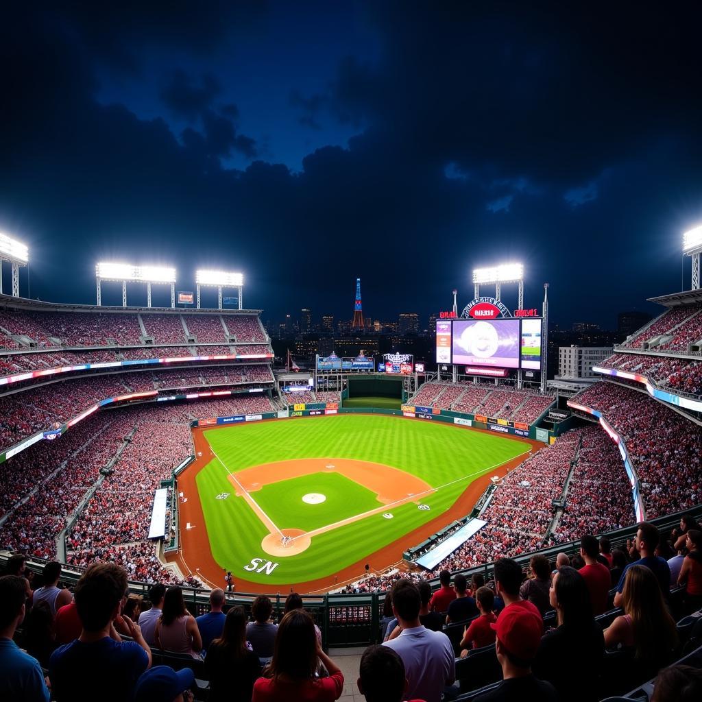 Aerial View of a Crowded MLB Stadium