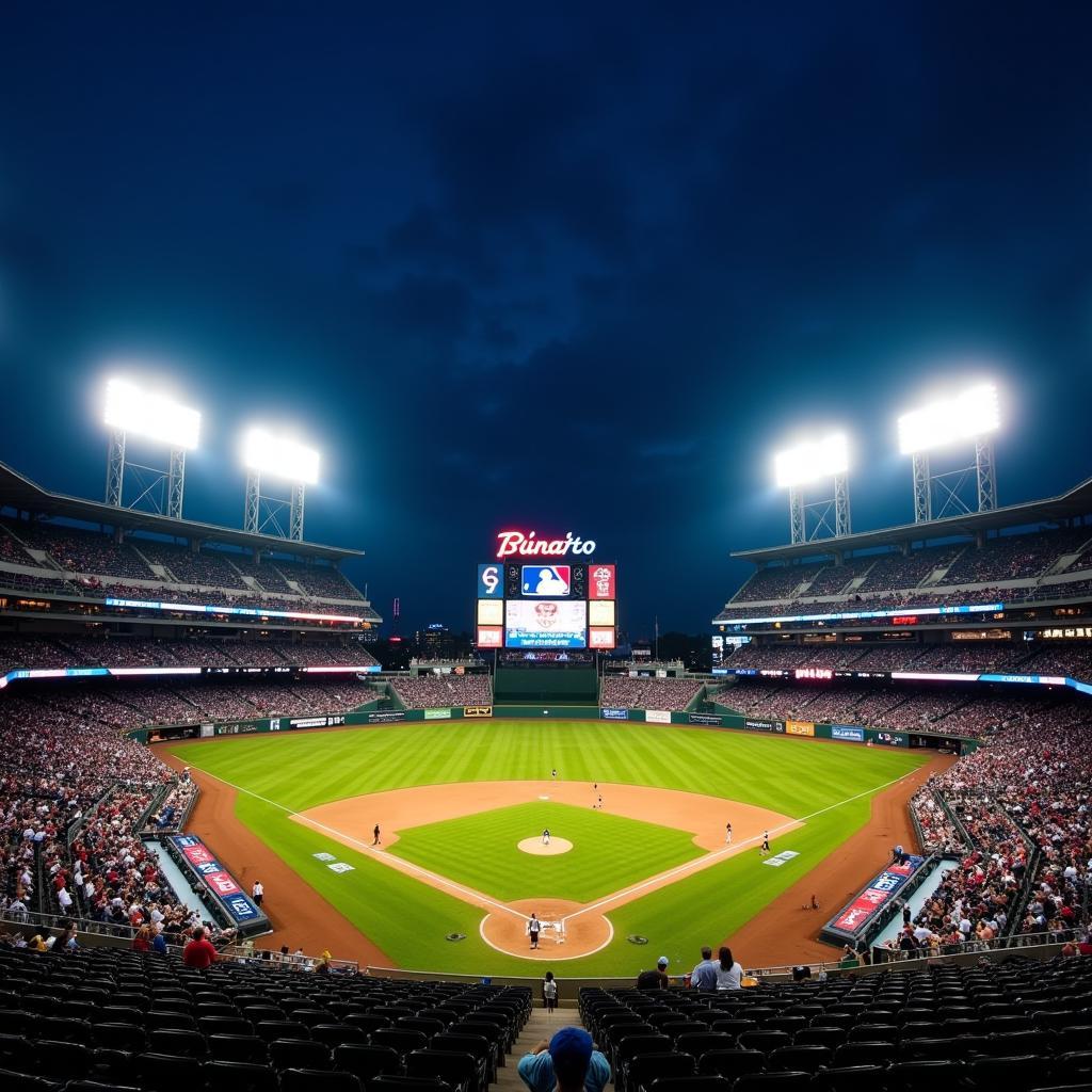 MLB Stadium Illuminated for a Night Game