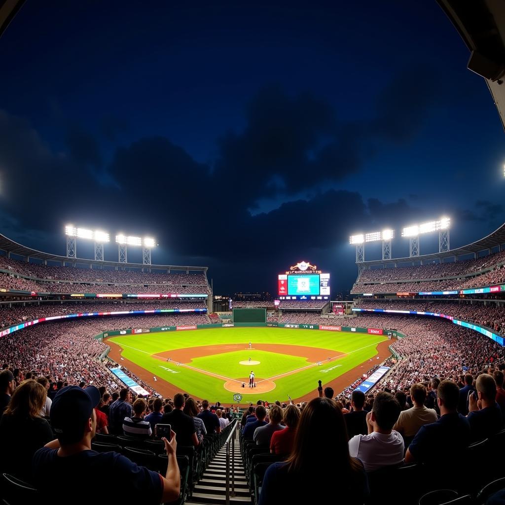 MLB Stadium Illuminated for a Night Game