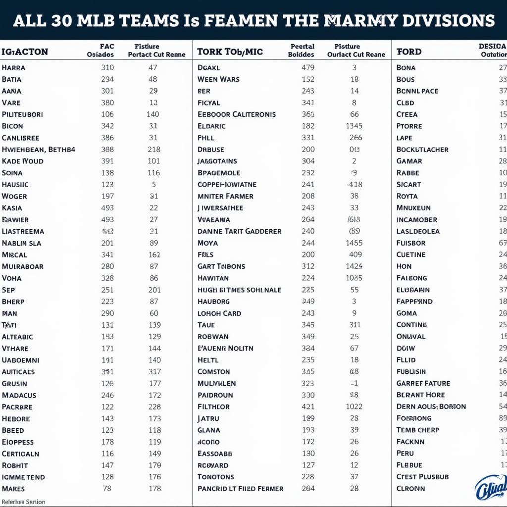 MLB Teams Sorted Alphabetically by Division