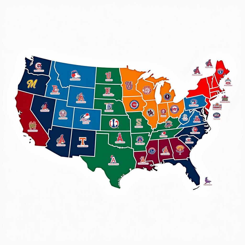 MLB Teams Map Divided by Divisions