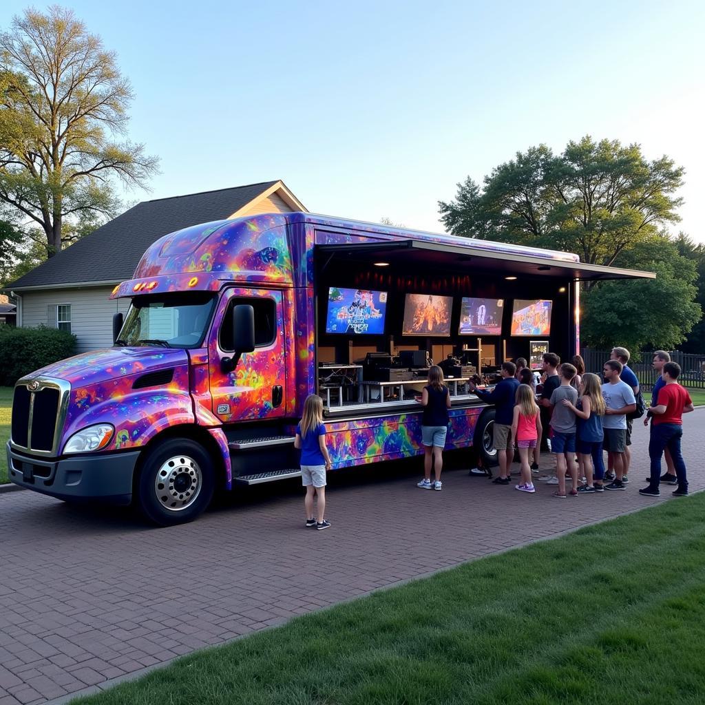 Mobile video game truck parked in San Diego for a party