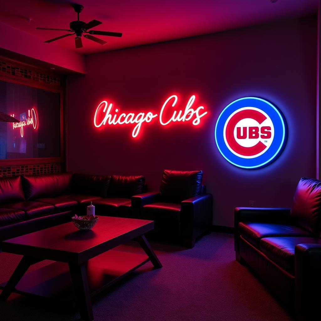 Modern Chicago Cubs Neon Sign Elevating a Game Room Ambiance