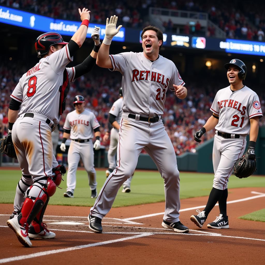 Modern MLB players celebrating a grand slam