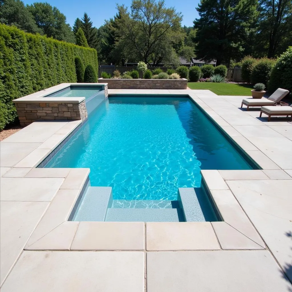 Modern pool with corner steps and tanning ledge