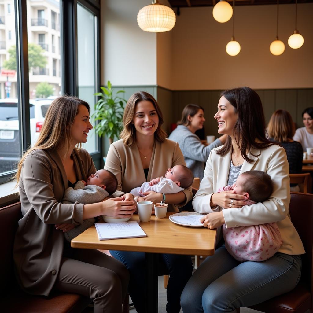 Mothers Connecting in a Breastfeeding Cafe